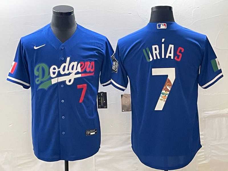 Men%27s Los Angeles Dodgers #7 Julio Urias Number Blue Cool Base Jerseys->los angeles dodgers->MLB Jersey